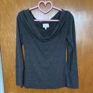 Deletta (Anthropologie) Dark Gray Off the Shoulder Long Sleeve Shirt, Size XS